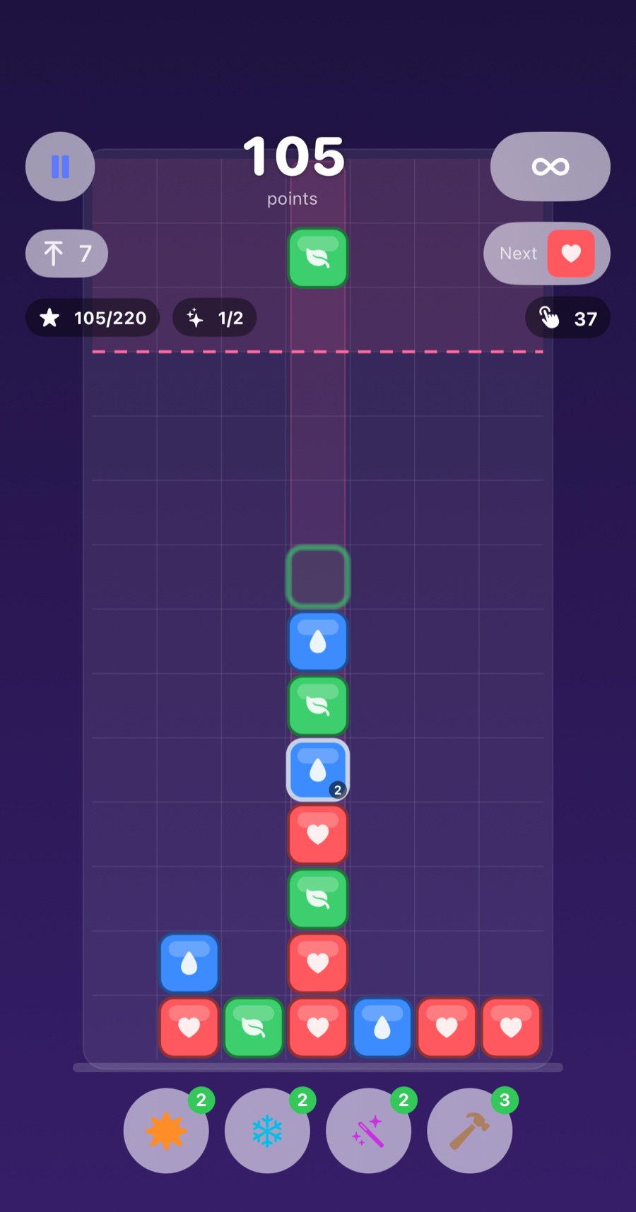 FuseStack gameplay — merging colored blocks on the board